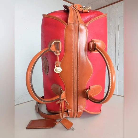 Dooney & Bourke 1990's Gladstone Weekender Luggage, Red AWL - Picture 7 of 16